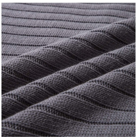 Trendy Dark Grey Pompom Fringe Chic Cozy Soft Throw Blanket/Cover Dorm/Bedroom - Picture 3 of 12